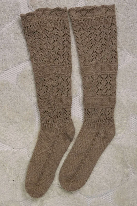 Pointelle Knit Slouch Socks Camel